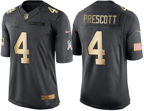 [FULLY STITCHED] #4 Dallas Cowboys Dak Prescott Black Gold Salute To Service Limited Football Jersey 
