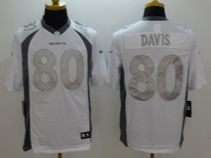 [FULLY STITCHED] #80 Denver Broncos Vernon Davis White Platinum Limited Football Jersey 