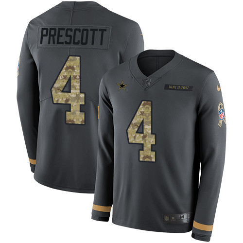 [FULLY STITCHED] #4 Dallas Cowboys Dak Prescott Anthracite Salute To Service Limited Football Jersey 
