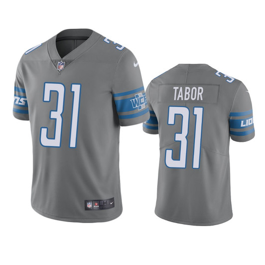 [FULLY STITCHED] Detroit Lions Teez Tabor Gray Color Rush Limited Football Jersey 