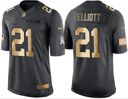 [FULLY STITCHED] #21 Dallas Cowboys Ezekiel Elliott Black Gold Salute To Service Limited Football Jersey 