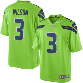 [FULLY STITCHED] #3 Seattle Seahawks Russell Wilson Green Color Rush Limited Football Jersey 