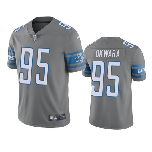 [FULLY STITCHED] Detroit Lions Romeo Okwara Gray Color Rush Limited Football Jersey 