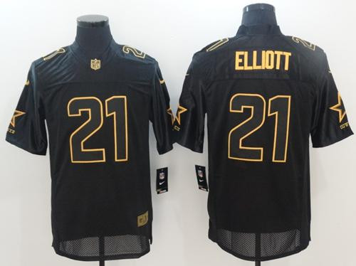 [FULLY STITCHED] #21 Dallas Cowboys Ezekiel Elliott Black Gold Collection Limited Football Jersey 