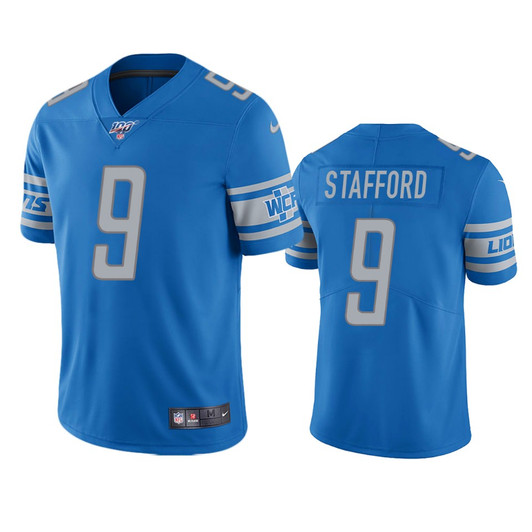 [FULLY STITCHED] Detroit Lions Matthew Stafford Light Blue 100th Season Limited Football Jersey 