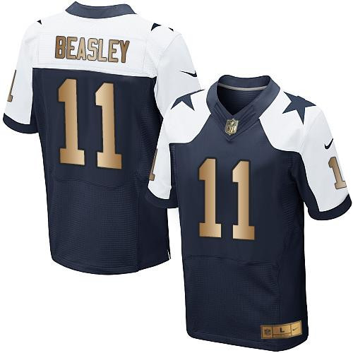 [FULLY STITCHED] #11 Dallas Cowboys Cole Beasley Navy Blue Thanksgiving Throwback Gold Limited Football Jersey 