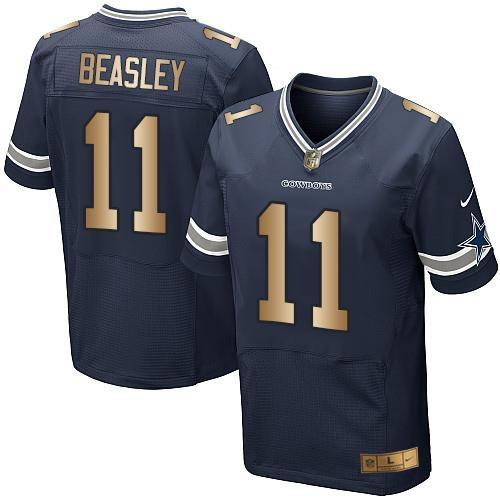 [FULLY STITCHED] #11 Dallas Cowboys Cole Beasley Navy Blue Gold Limited Football Jersey 