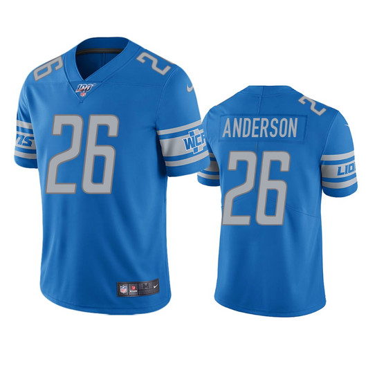 [FULLY STITCHED] Detroit Lions Cj Anderson Light Blue 100th Season Limited Football Jersey 