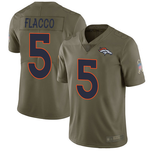 [FULLY STITCHED] #5 Denver Broncos Joe Flacco Olive 2017 Salute To Service Limited Football Jersey 