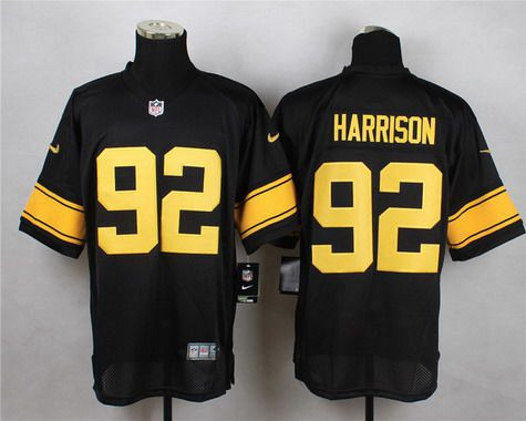 [FULLY STITCHED] #92 Pittsburgh Steelers James Harrison Black With Yellow Limited Football Jersey 