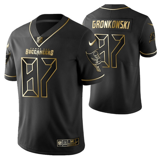 [FULLY STITCHED] #87 Tampa Bay Buccaneers Rob Gronkowski 2021 Golden Edition Black Limited Football Jersey 
