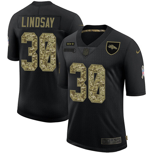 [FULLY STITCHED] #30 Denver Broncos Phillip Lindsay 2020 Black Camo Salute To Service Limited Football Jersey 
