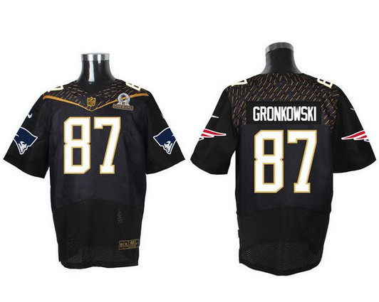 [FULLY STITCHED] #87 New England Patriots Rob Gronkowski Black 2016 Pro Bowl Limited Football Jersey 