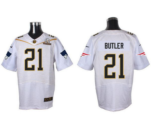 [FULLY STITCHED] #21 New England Patriots Malcolm Butler White 2016 Pro Bowl Limited Football Jersey 