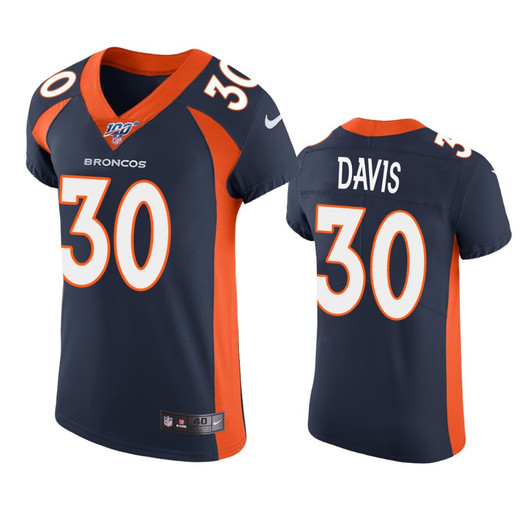[FULLY STITCHED] Denver Broncos Terrell Davis Navy 100th Season Limited Football Jersey 