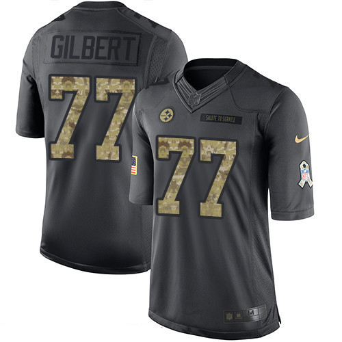 [FULLY STITCHED] #77 Pittsburgh Steelers Marcus Gilbert Black Anthracite 2016 Salute To Service Limited Football Jersey 