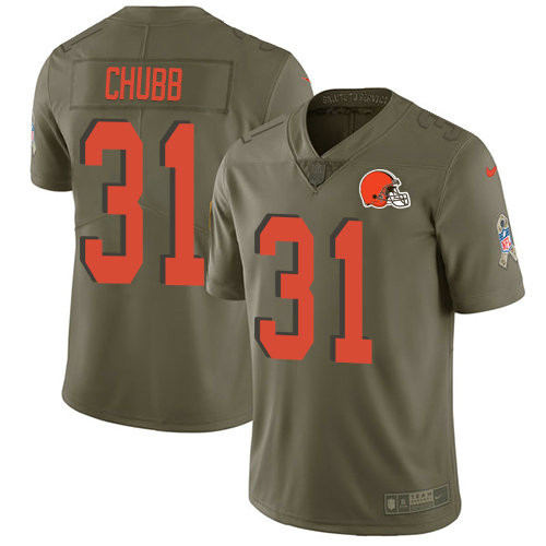 [FULLY STITCHED] #31 Cleveland Browns Nick Chubb Olive 2017 Salute To Service Limited Football Jersey 