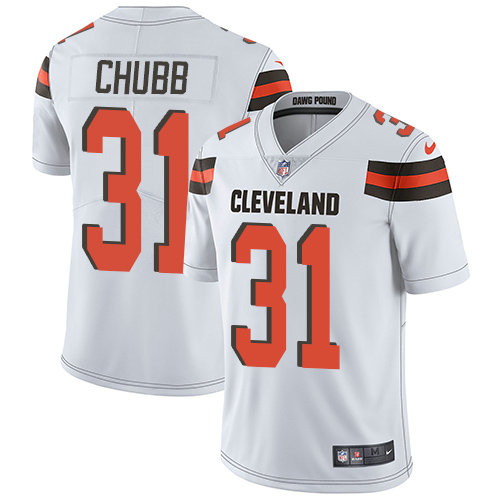 [FULLY STITCHED] #31 Cleveland Browns Nick Chubb White Limited Football Jersey 