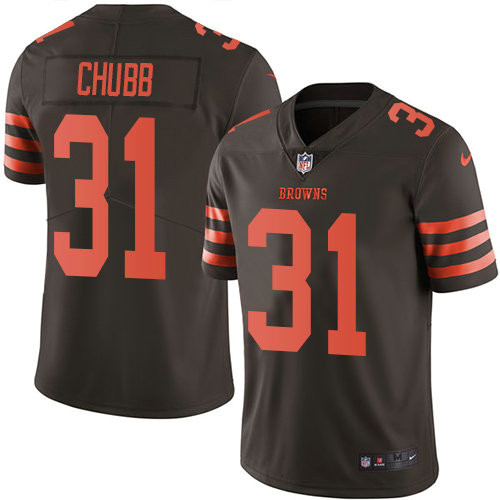 [FULLY STITCHED] #31 Cleveland Browns Nick Chubb Brown Rush Limited Football Jersey 