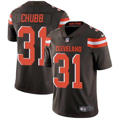 [FULLY STITCHED] #31 Cleveland Browns Nick Chubb Brown Limited Football Jersey 