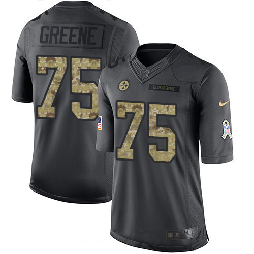[FULLY STITCHED] #75 Pittsburgh Steelers Joe Greene Black Anthracite 2016 Salute To Service Limited Football Jersey 