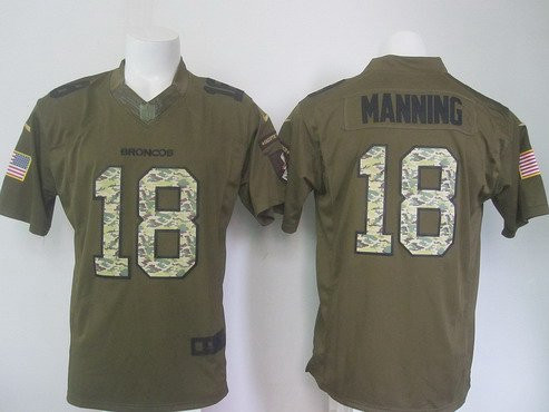 [FULLY STITCHED] #18 Denver Broncos Peyton Manning Green Salute To Service 2015 Limited Football Jersey 
