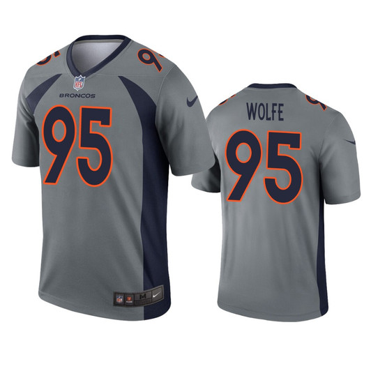 [FULLY STITCHED] Denver Broncos Derek Wolfe Gray Inverted Limited Football Jersey 