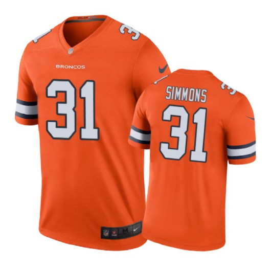[FULLY STITCHED] #31 Denver Broncos Justin Simmons Color Rush Orange Limited Football Jersey 