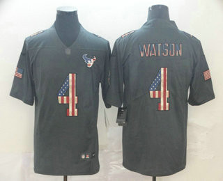 [FULLY STITCHED] #4 Houston Texans Deshaun Watson 2019 Black Salute To Service USA Flag Limited Football Jersey 