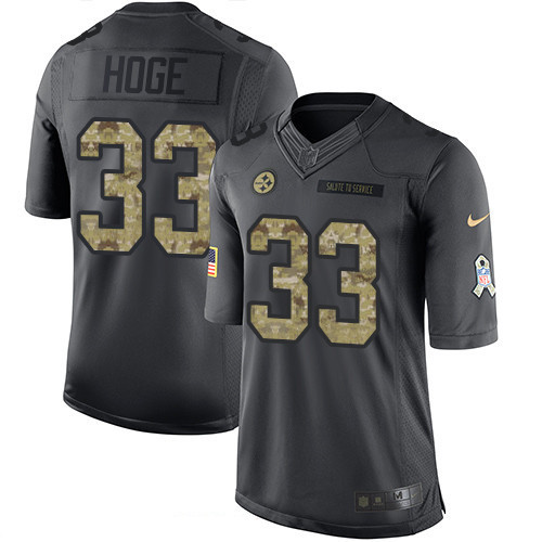 [FULLY STITCHED] #33 Pittsburgh Steelers Merril Hoge Black Anthracite 2016 Salute To Service Limited Football Jersey 