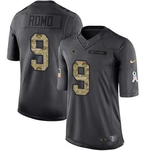 [FULLY STITCHED] #9 Dallas Cowboys Tony Romo Black Anthracite 2016 Salute To Service Limited Football Jersey 