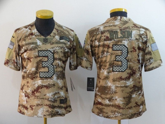 [FULLY STITCHED] #3 Seattle Seahawks Russell Wilson 2020 Camo Brown Limited Football Jersey 