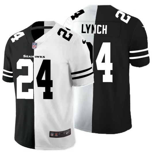 [FULLY STITCHED] #24 Seattle Seahawks Marshawn Lynch 2020 Black And White Limited Football Jersey 