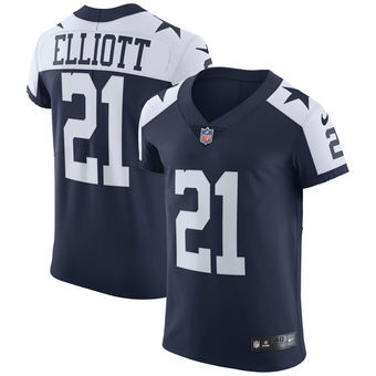 [FULLY STITCHED] Dallas Cowboys Ezekiel Elliott Navy Alternate Style 2 Limited Football Jersey 