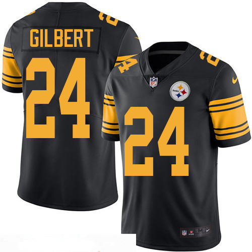 [FULLY STITCHED] #24 Pittsburgh Steelers Justin Gilbert Black 2016 Color Rush Limited Football Jersey 