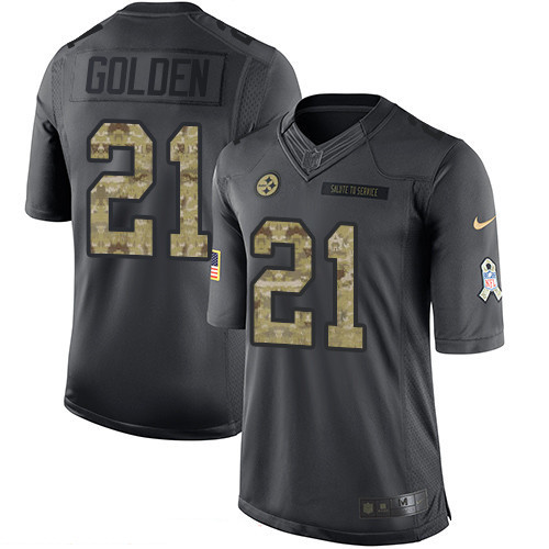 [FULLY STITCHED] #21 Pittsburgh Steelers Robert Golden Black Anthracite 2016 Salute To Service Limited Football Jersey 
