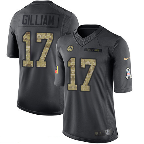 [FULLY STITCHED] #17 Pittsburgh Steelers Joe Gilliam Black Anthracite 2016 Salute To Service Limited Football Jersey 