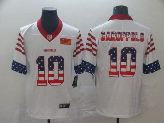 [FULLY STITCHED] #10 San Francisco 49ers Jimmy Garoppolo American Flag 2020 White Limited Football Jersey 