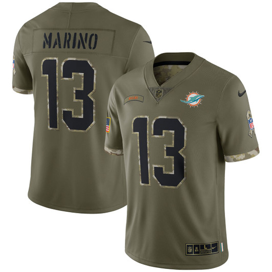 [FULLY STITCHED] Miami Dolphins Dan Marino 2022 Salute To Service Olive Limited Football Jersey 