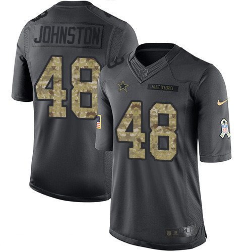 [FULLY STITCHED] #48 Dallas Cowboys Daryl Johnston Black Anthracite 2016 Salute To Service Limited Football Jersey 