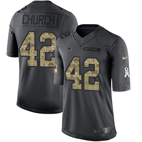 [FULLY STITCHED] #42 Dallas Cowboys Barry Church Black Anthracite 2016 Salute To Service Limited Football Jersey 
