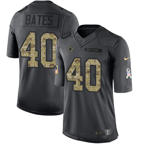 [FULLY STITCHED] #40 Dallas Cowboys Bill Bates Black Anthracite 2016 Salute To Service Limited Football Jersey 
