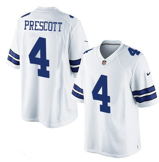 [FULLY STITCHED] #4 Dallas Cowboys Dak Prescott White Road Limited Football Jersey 
