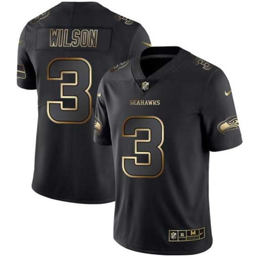 [FULLY STITCHED] #3 Seattle Seahawks Russell Wilson Explosion Legendary Gold Black Limited Football Jersey 