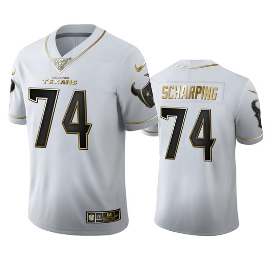 [FULLY STITCHED] Houston Texans Max Scharping White 100th Season Golden Edition Limited Football Jersey 