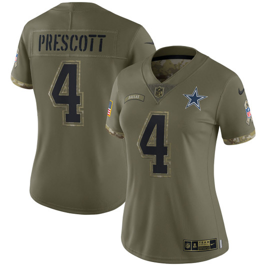 [FULLY STITCHED] Dallas Cowboys Dak Prescott 2022 Salute To Service Olive Limited Football Jersey 