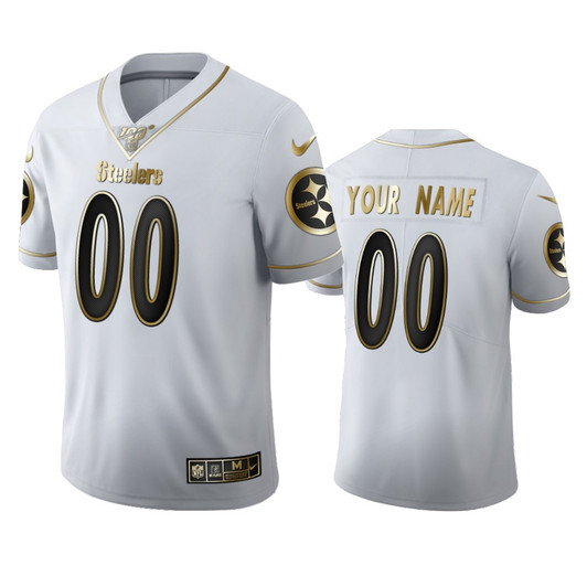 [FULLY STITCHED] Pittsburgh Steelers White 100th Season Golden Edition Limited Football Jersey 