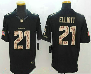 [FULLY STITCHED] #21 Dallas Cowboys Ezekiel Elliott Black Salute To Service Limited Football Jersey 