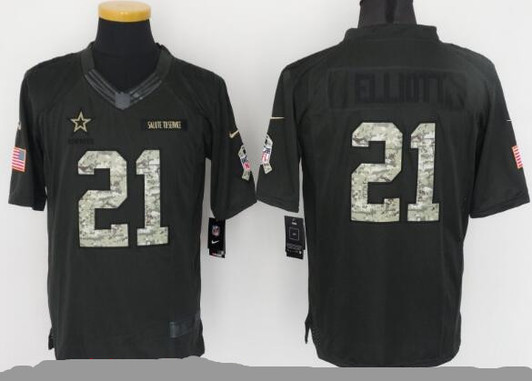 [FULLY STITCHED] #21 Dallas Cowboys Ezekiel Elliott Black Anthracite 2016 Salute To Service Limited Football Jersey 