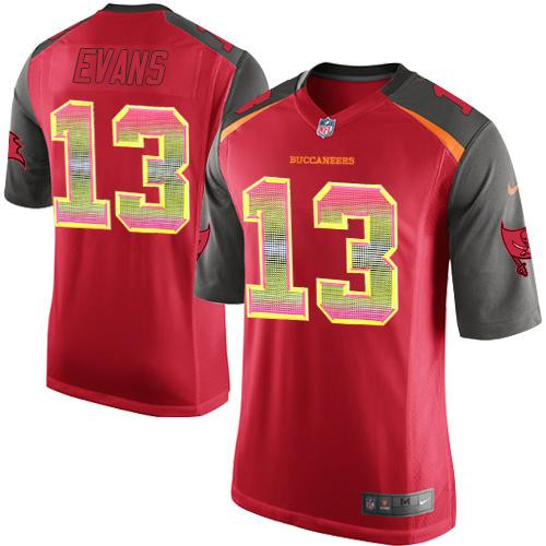 [FULLY STITCHED] #13 Tampa Bay Buccaneers Mike Evans Red Strobe Limited Football Jersey 